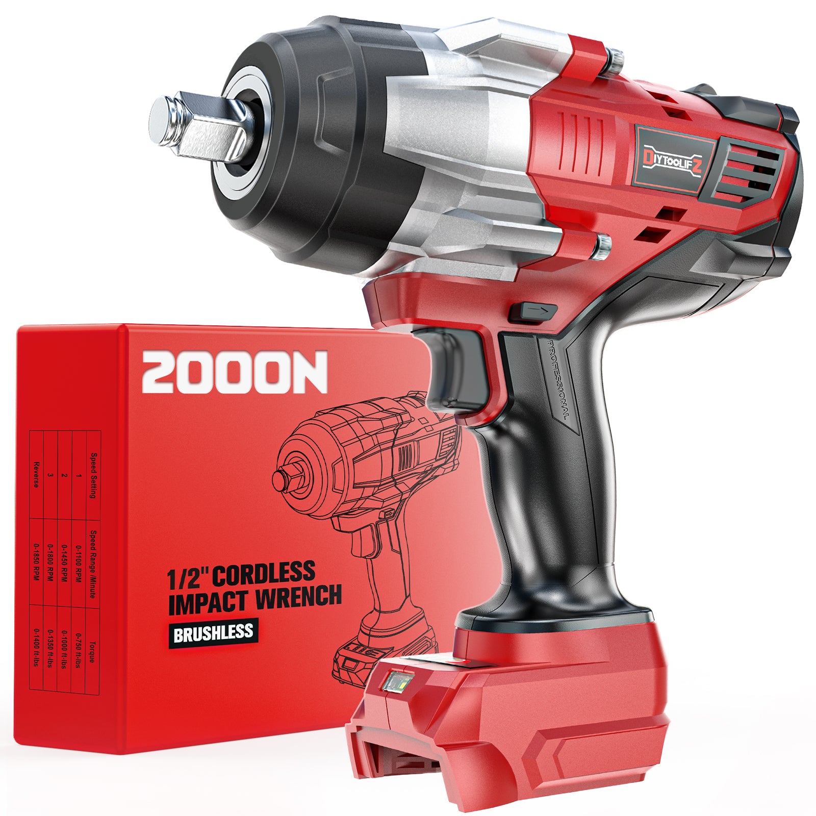 DIYTOOLIFZ Cordless Impact Wrench 1/2 inch for Milwaukee 18v