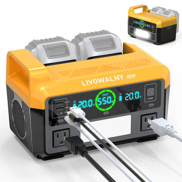 LIVOWALNY Portable Generator DC 20V to AC 110-120V,550W Power Station Compatible with Dewalt