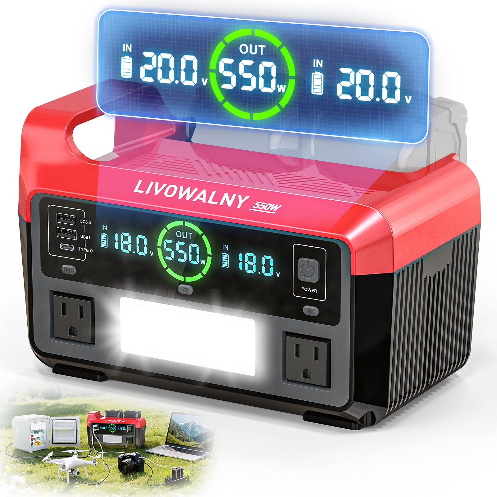 LIVOWALNY Portable Generator DC 18V to AC 110V,550W Power Station Compatible with Milwaukee