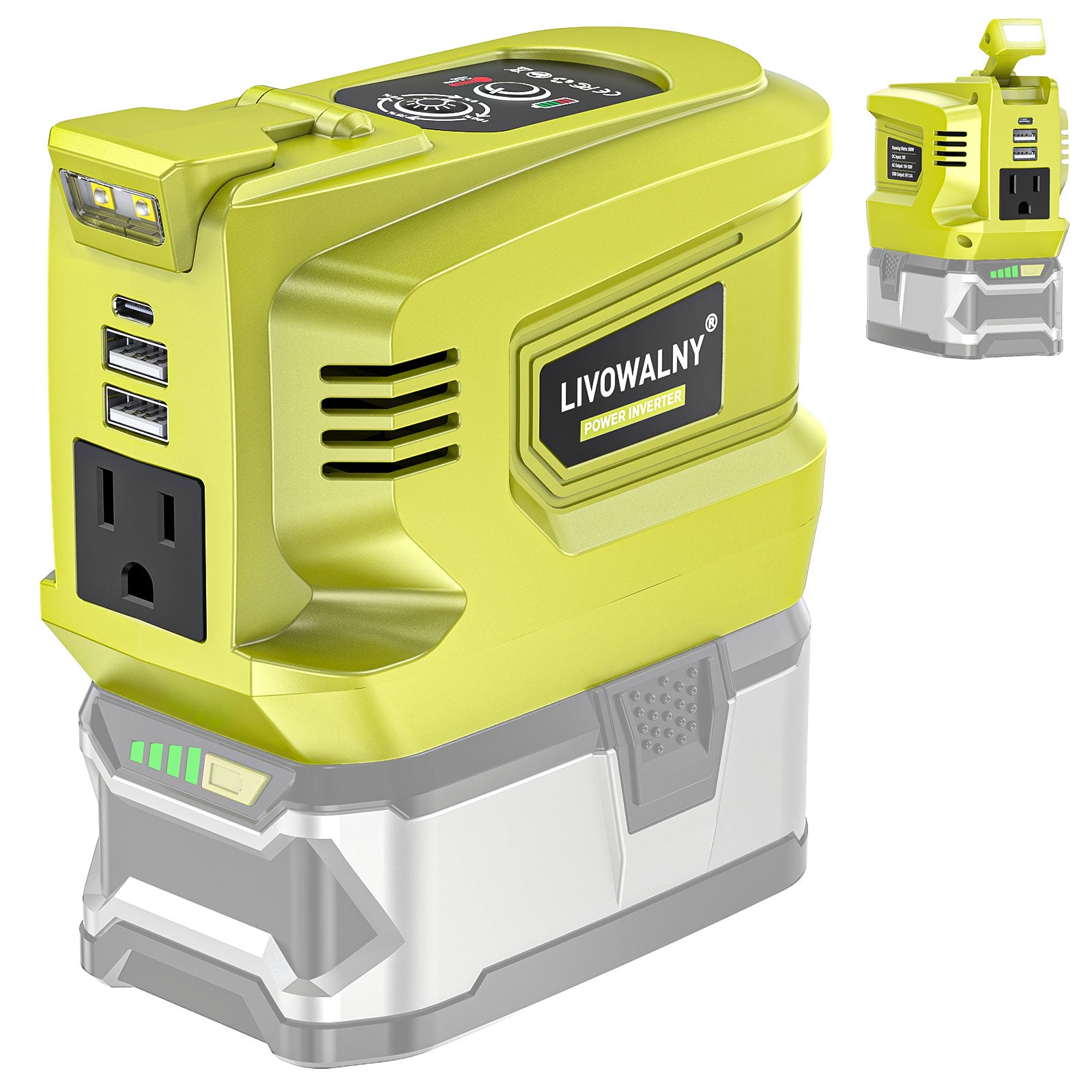 LIVOWALNY 200W Power Inverter for Ryobi 18V Battery, DC 18V to AC 110-120V Battery Inverter