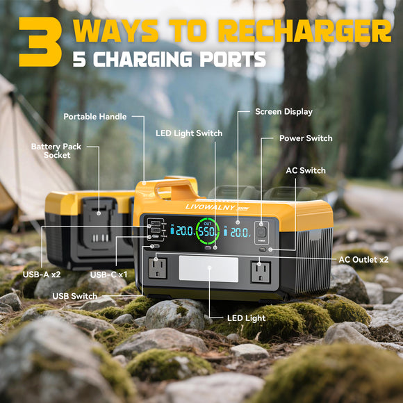 LIVOWALNY Portable Generator DC 20V to AC 110-120V,550W Power Station Compatible with Dewalt