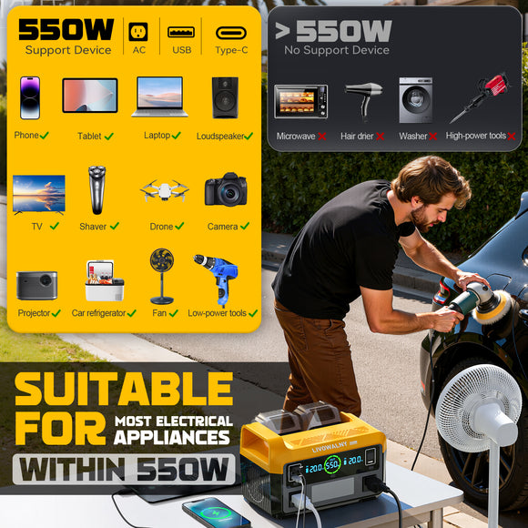 LIVOWALNY Portable Generator DC 20V to AC 110-120V,550W Power Station Compatible with Dewalt