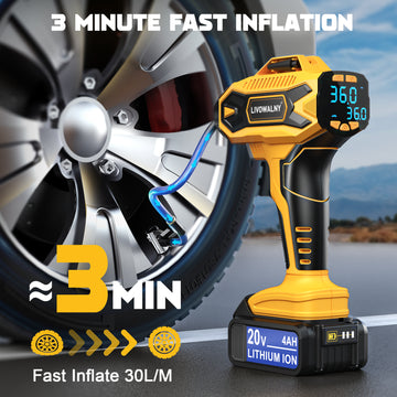 LIVOWALNY Cordless Tire Inflator Air Compressor for Dewalt 20V Max Battery: Portable Handheld Air Pump - 0
