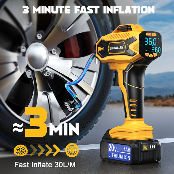 LIVOWALNY Cordless Tire Inflator Air Compressor for Dewalt 20V Max Battery: Portable Handheld Air Pump