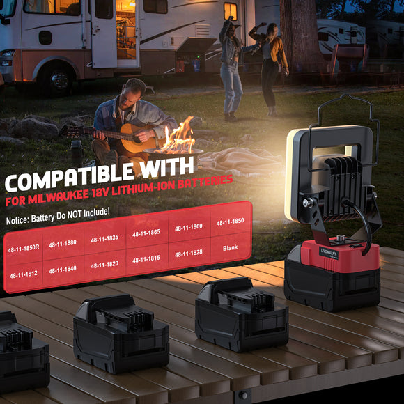 Cordless LED Work Light for Milwaukee M18 Battery, LIVOWALNY 60W 6000 Lumens LED Flood Light (No Battery)