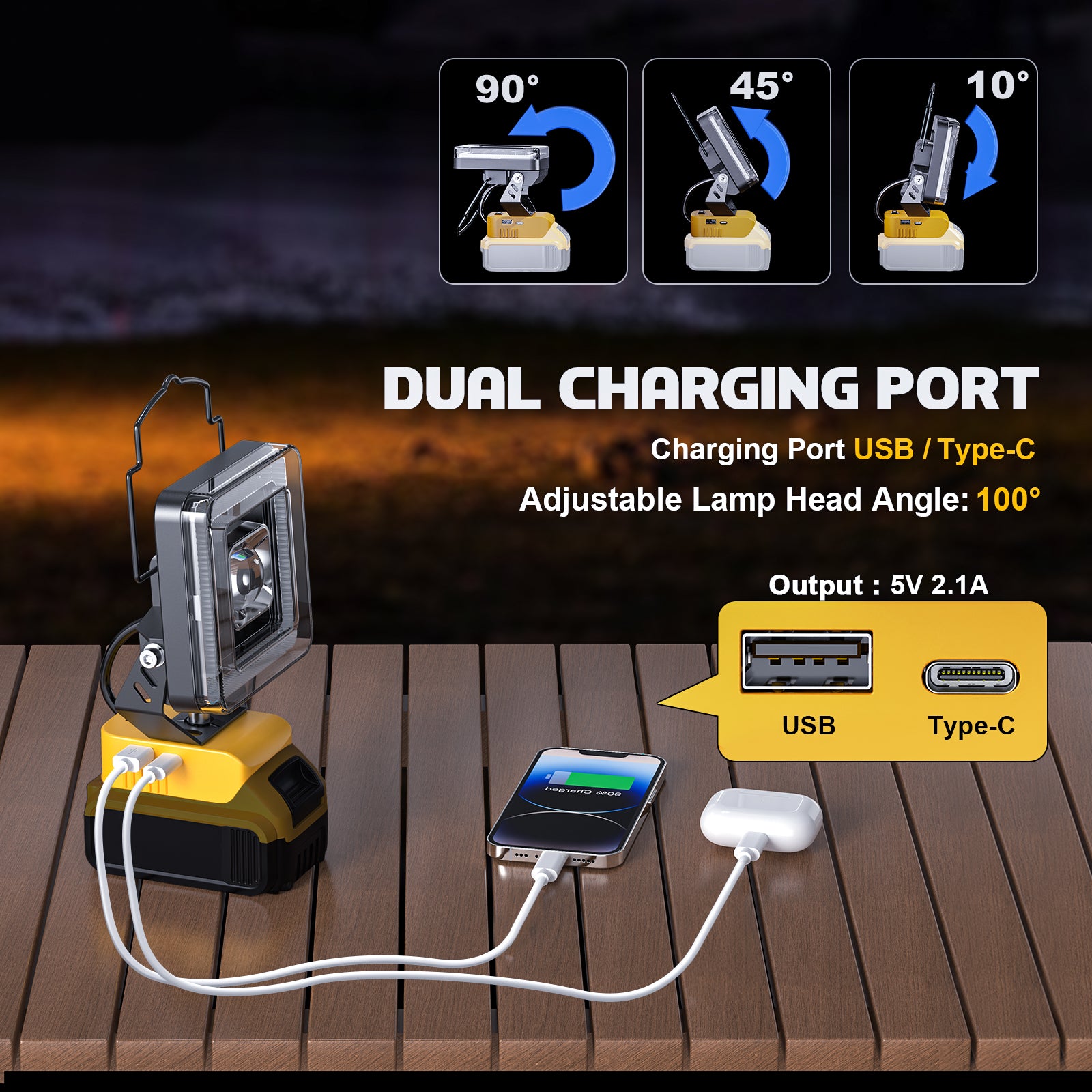 Cordless LED Work Light for Dewalt 20v Battery, LIVOWALNY 60W 6000