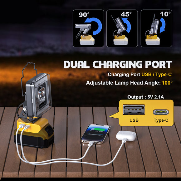 Cordless LED Work Light for Dewalt 20v Battery, LIVOWALNY 60W 6000 Lumens LED Flood Light (No Battery)