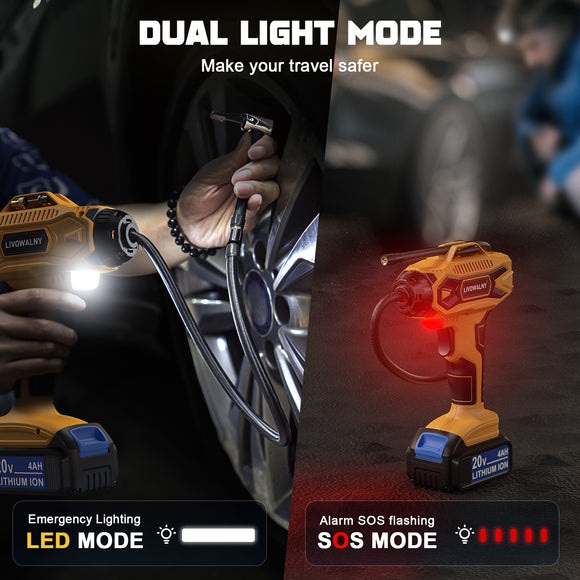 LIVOWALNY Cordless Tire Inflator Air Compressor for Dewalt 20V Max Battery: Portable Handheld Air Pump