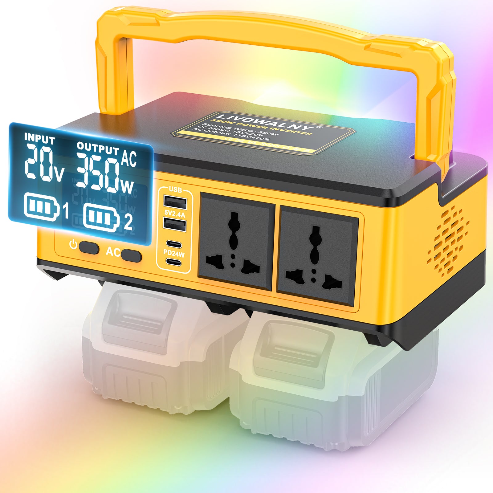 LIVOWALNY 350W Portable Generator DC 20V to AC 110-120V Power Inverter