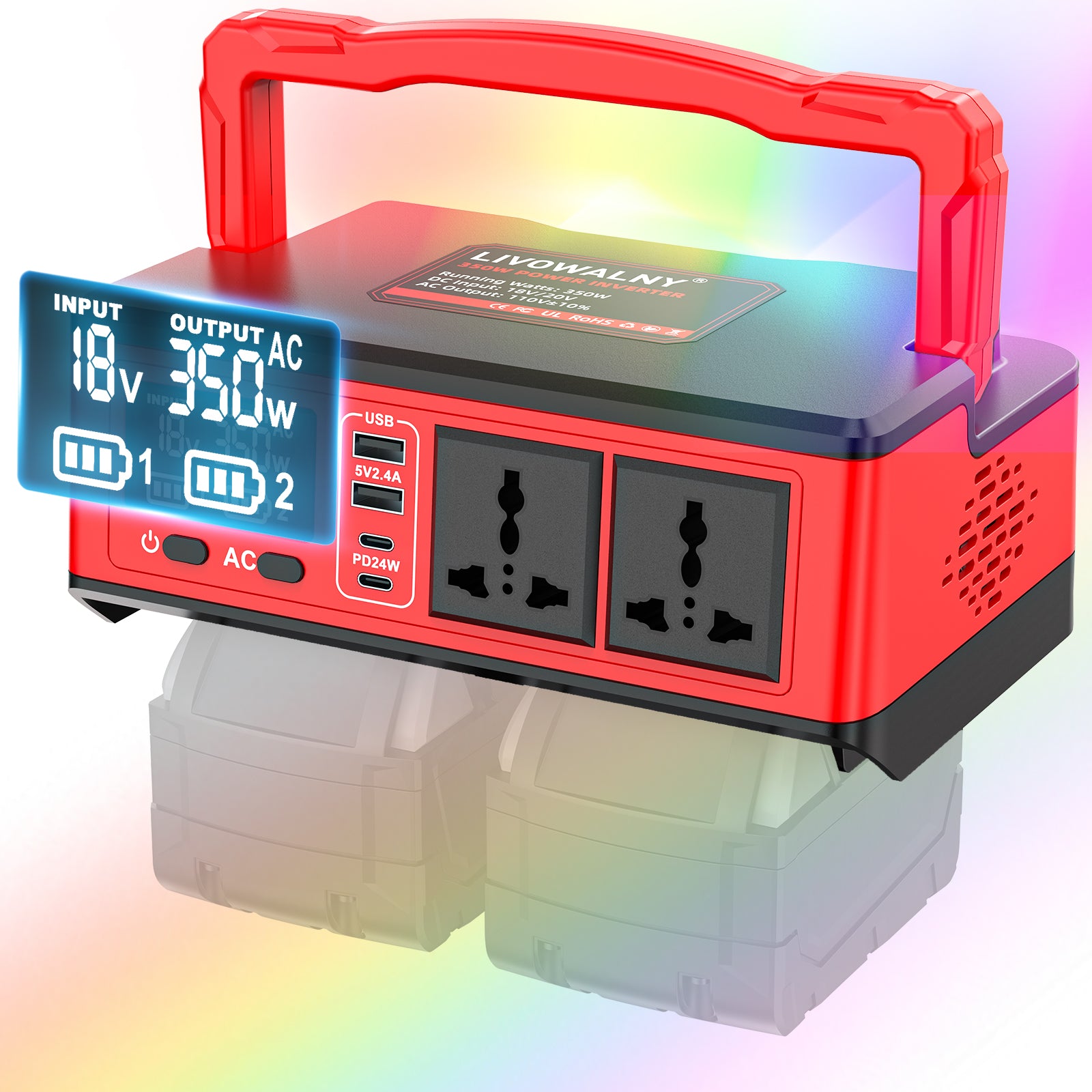 LIVOWALNY 350W Portable Generator DC 18V to AC 110-120V Power Inverter Battery,350W Power Station Compatible with Milwaukee
