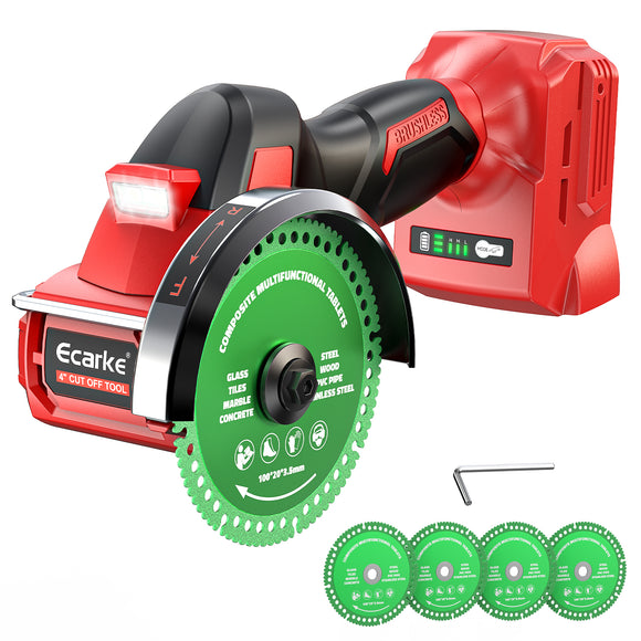 Ecarke Cordless Cut Off Tool Compatible with Milwaukee 18V Battery, 4" Circular Saw Brushless Motor with Blades, 18000 RPM Mini Cut Off Tool Kit for Wood/Metal/Plastic/Tile/Stone Cutting, NO BATTERY