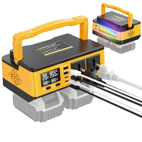 LIVOWALNY 350W Portable Generator DC 20V to AC 110-120V Power Inverter,350W Power Station Compatible with Dewalt