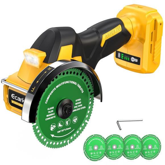 Ecarke Cordless Cut Off Tool Compatible with DeWalt 20V Battery, 4" Circular Saw Brushless Motor with Blades, 18,000 RPM Mini Cut Off Tool Kit for Wood/Metal/Plastic/Tile/Stone Cutting, NO BATTERY