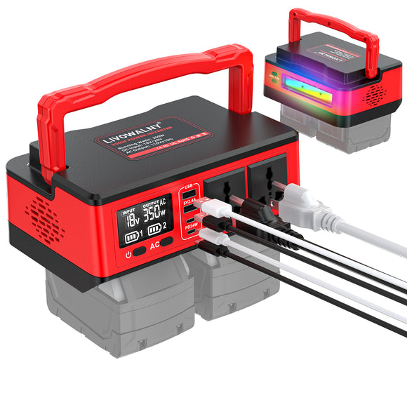 LIVOWALNY 350W Portable Generator DC 18V to AC 110-120V Power Inverter Battery,350W Power Station Compatible with Milwaukee
