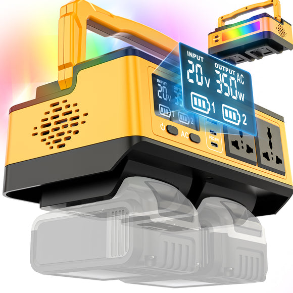 LIVOWALNY 350W Portable Generator DC 20V to AC 110-120V Power Inverter,350W Power Station Compatible with Dewalt