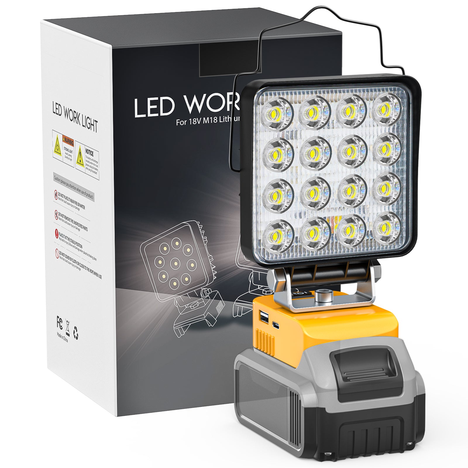 dewalt rechargeable led flashlight LIVOWALNY Cordless LED Work Light Compatible with Dewalt 20v Battery,