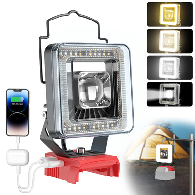 Cordless LED Work Light for Milwaukee M18 Battery, LIVOWALNY 60W 6000 Lumens LED Flood Light (No Battery)