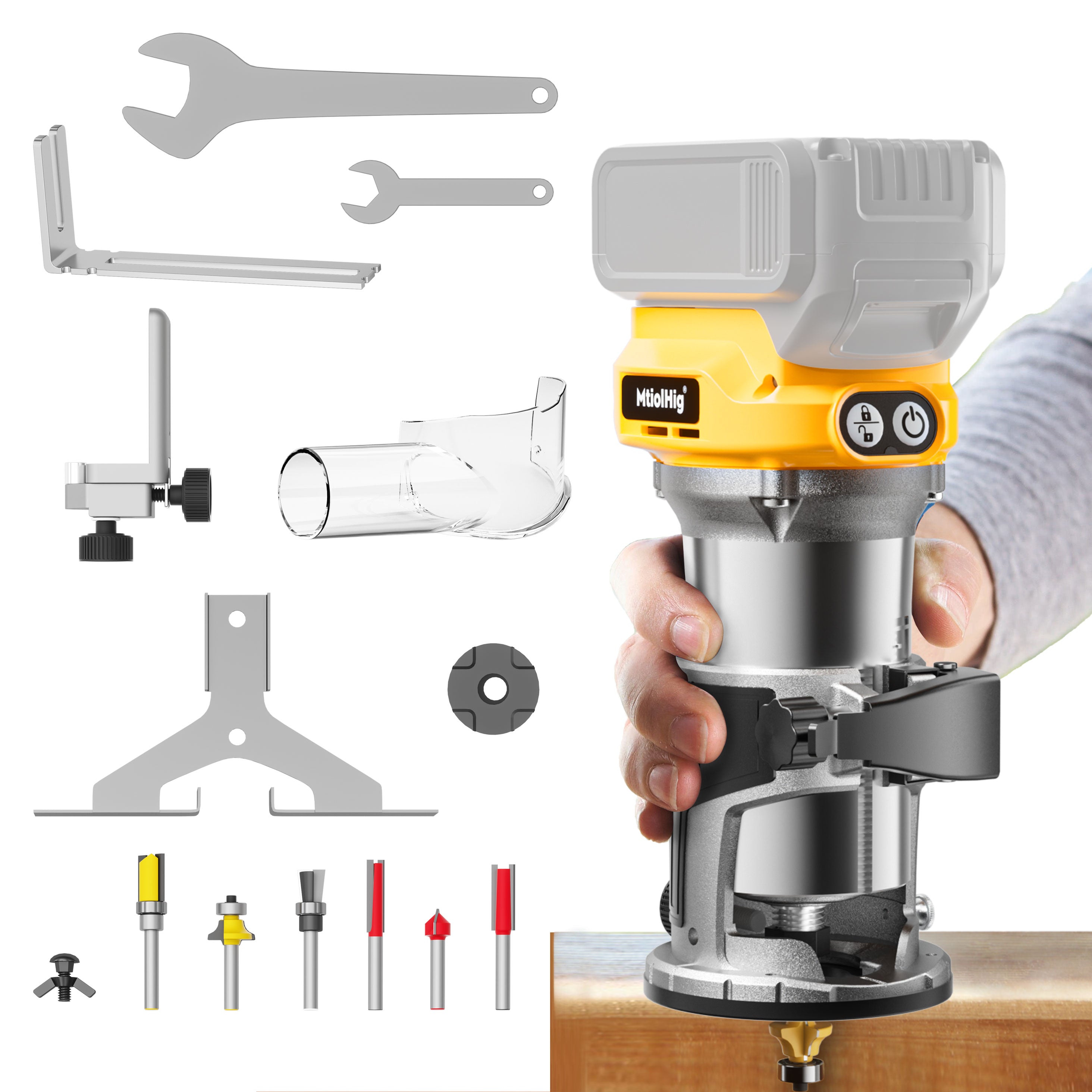 Cordless Compact Router Compatible with DeWalt 20V Battery (Bare Tool)