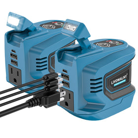 LIVOWALNY 220W-250W Power Inverter Compatible with Makita 18V Battery, DC 18V to AC 110-120V Power Station with 1 AC Outlet, 2 USB, 1 Type-C & LED Light, for Camping Power Outage (No Battery) (2-Pack)