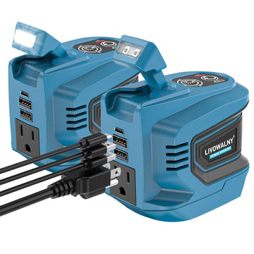 LIVOWALNY 220W-250W Power Inverter Compatible with Makita 18V Battery, DC 18V to AC 110-120V Power Station with 1 AC Outlet, 2 USB, 1 Type-C & LED Light, for Camping Power Outage (No Battery) (2-Pack)