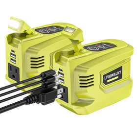 LIVOWALNY 220W-250W Power Inverter Compatible with Ryobi 18V Battery, DC 18V to AC 110-120V Power Station with 1 AC Outlet, 2 USB, 1 Type-C & LED Light, for Camping Power Outage (No Battery) (2-Pack)