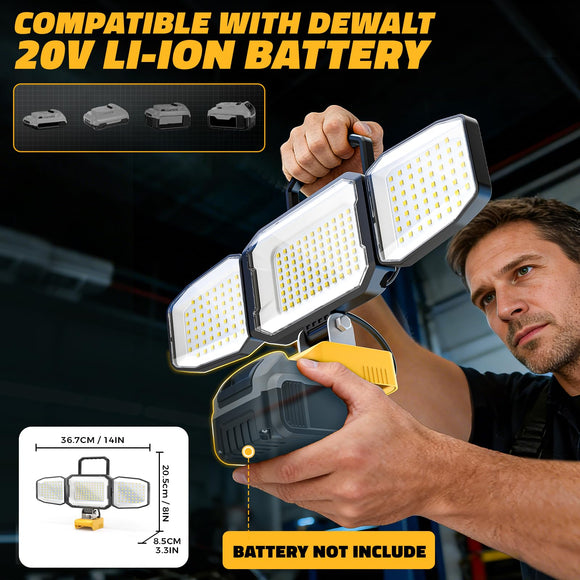 2PCS LED Work Light Compatible with 20V Battery, 150W 15000LM Flood Light, 6500K Daylight 3-Head Adjustable, USB Type-C&2 Brightness Modes Portable Flashlight Job Site Light (No Battery)
