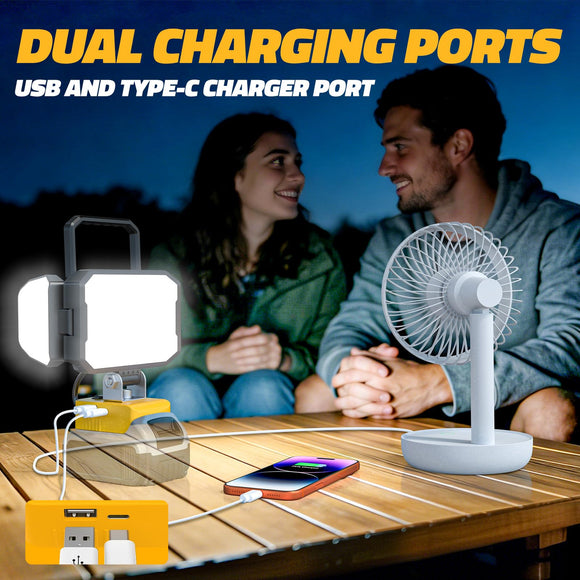 2PCS LED Work Light Compatible with 20V Battery, 150W 15000LM Flood Light, 6500K Daylight 3-Head Adjustable, USB Type-C&2 Brightness Modes Portable Flashlight Job Site Light (No Battery)