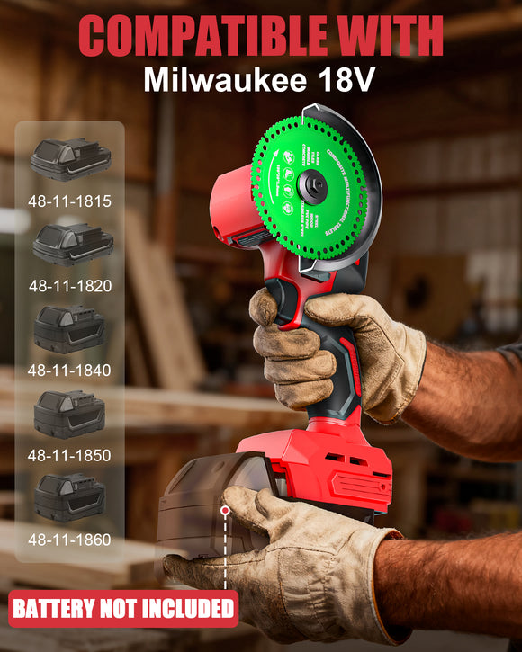 Ecarke Cordless Cut Off Tool Compatible with Milwaukee 18V Battery, 4" Circular Saw Brushless Motor with Blades, 18000 RPM Mini Cut Off Tool Kit for Wood/Metal/Plastic/Tile/Stone Cutting, NO BATTERY