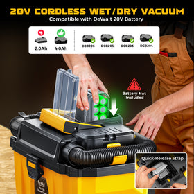 Ecarke 2.5-Gal 3-in-1 Cordless Wet/Dry Vacuum for DeWalt 20V Batteries (No Battery) - 0