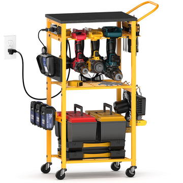 Workbench with Pegboard for DeWalt Tools, Livowalny Work Bench Power Tools Organizer Cart Garage Storage with Wheels & Power Outlets