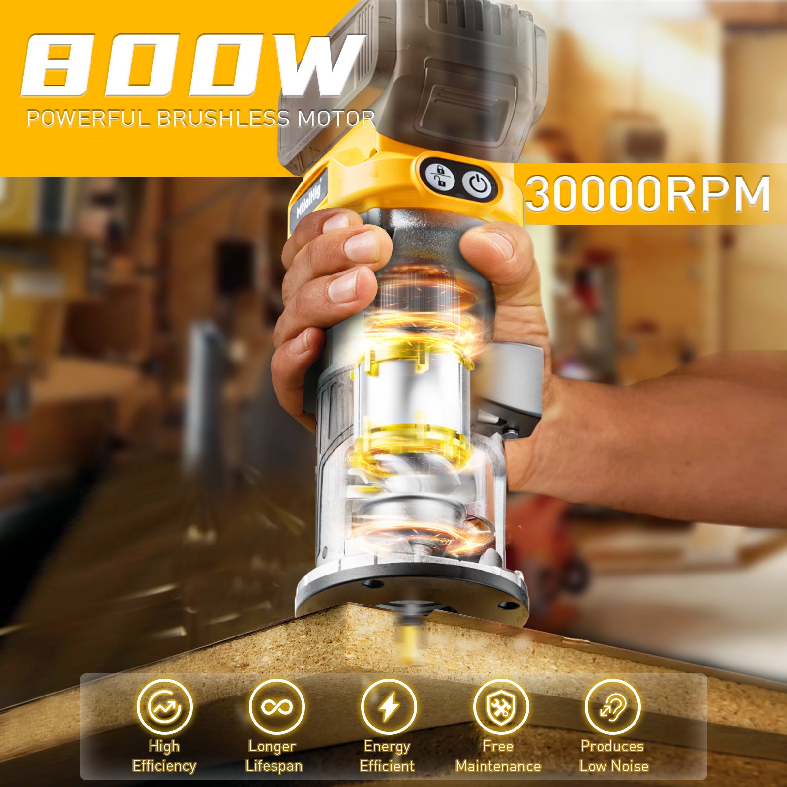 Cordless Compact Router Compatible with DeWalt 20V Battery (Bare Tool)