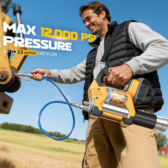 Cordless Grease Gun Compatible with DeWalt 20V Battery, 3‑Speed Adjustable Flow, 12,000 PSI Max, 39” Hose (No Battery)