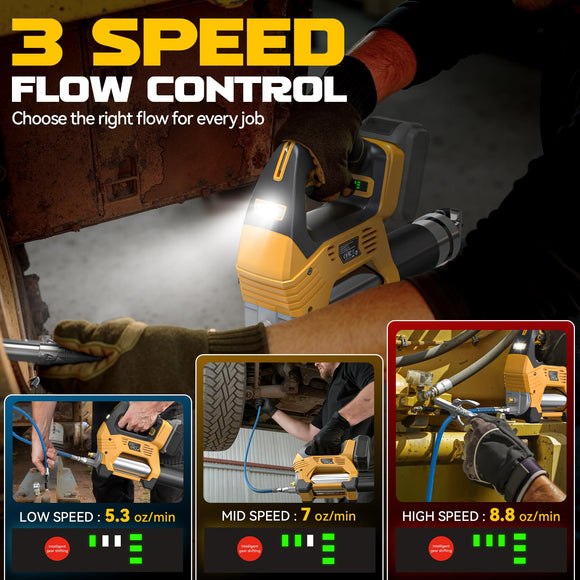 Cordless Grease Gun Compatible with DeWalt 20V Battery, 3‑Speed Adjustable Flow, 12,000 PSI Max, 39” Hose (No Battery)