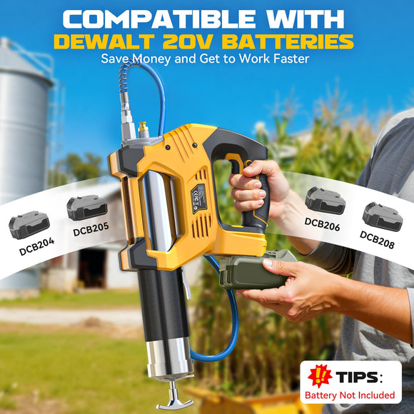 Cordless Grease Gun Compatible with DeWalt 20V Battery, 3‑Speed Adjustable Flow, 12,000 PSI Max, 39” Hose (No Battery)