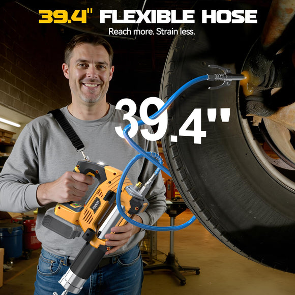Cordless Grease Gun Compatible with DeWalt 20V Battery, 3‑Speed Adjustable Flow, 12,000 PSI Max, 39” Hose (No Battery)