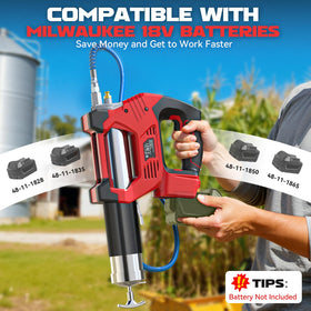 Cordless Grease Gun Compatible with Milwaukee 18V Battery, 3‑Speed Adjustable Flow, 12,000 PSI Max, 39” Hose (No Battery) - 0