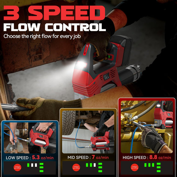 Cordless Grease Gun Compatible with Milwaukee 18V Battery, 3‑Speed Adjustable Flow, 12,000 PSI Max, 39” Hose (No Battery)