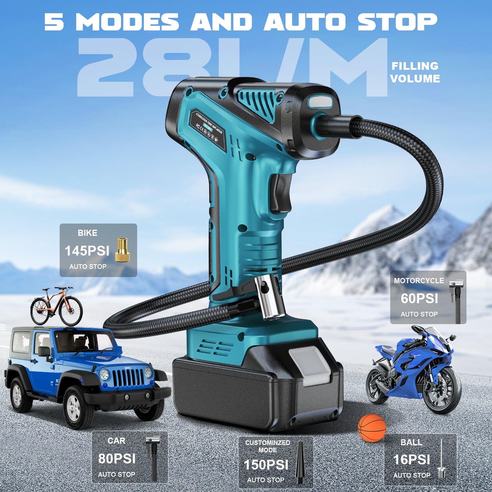 LIVOWALNY 150PSI Cordless Air Pump Compatible With Makita 18V Battery (No Battery)