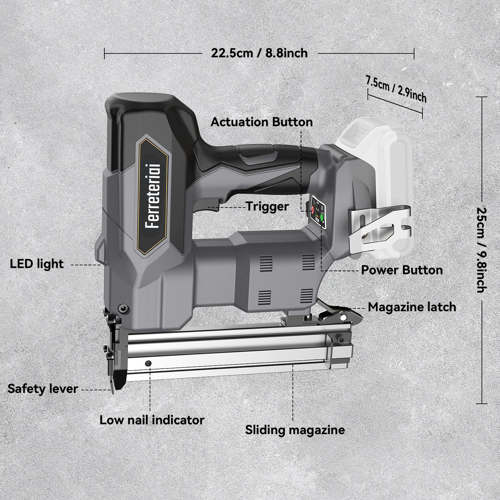 Ferreteriai Cordless 18GA Staple Gun for Dewalt 20V Max