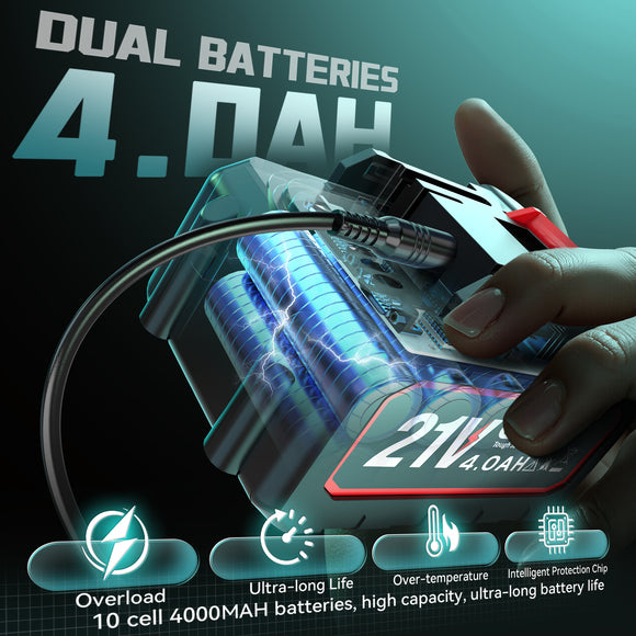 Leaf Blower Cordless Ecarke Portable Dust Cleaner with 2X 4.0Ah Battery, Charger, Storage Case Included