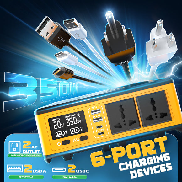 LIVOWALNY 350W Portable Generator DC 20V to AC 110-120V Power Inverter,350W Power Station Compatible with Dewalt