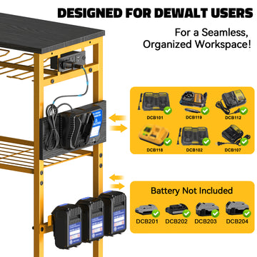 Workbench with Pegboard for DeWalt Tools, Livowalny Work Bench Power Tools Organizer Cart Garage Storage with Wheels & Power Outlets - 0