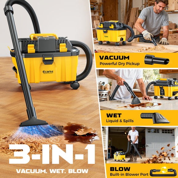 Ecarke 2.5-Gal 3-in-1 Cordless Wet/Dry Vacuum for DeWalt 20V Batteries (No Battery)