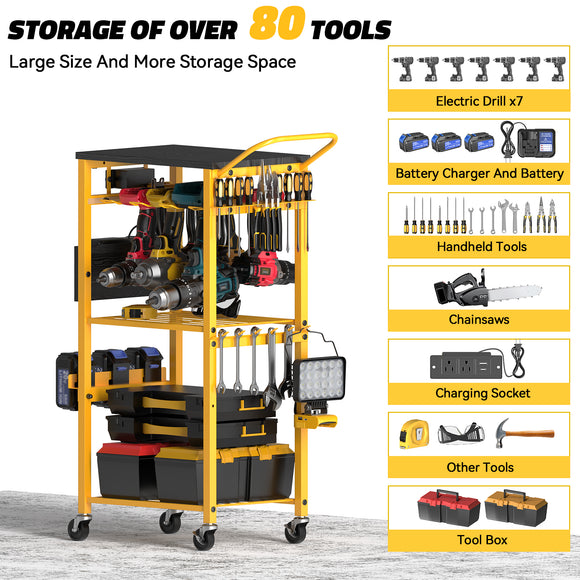 Workbench with Pegboard for DeWalt Tools, Livowalny Work Bench Power Tools Organizer Cart Garage Storage with Wheels & Power Outlets