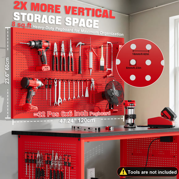 Ferreteriai 47" Heavy Duty Workbench with Power Outlet & USB-C, Exclusive Red Side Battery Holder