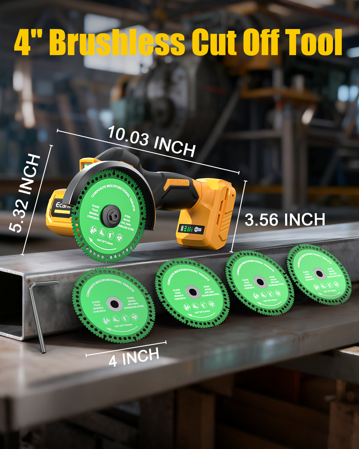 4-Inch Cordless Cut-Off Tool – Brushless Motor, 3 Speeds Up To 12000 RPM, Compatible With Dewalt 20V Batteries, Includes 8 Blades (Tool Only)