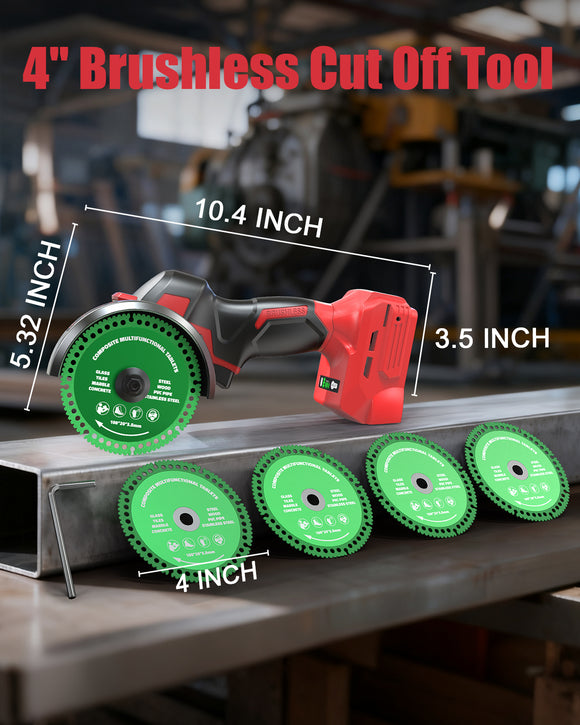 Ecarke Cordless Cut Off Tool Compatible with Milwaukee 18V Battery, 4" Circular Saw Brushless Motor with Blades, 18000 RPM Mini Cut Off Tool Kit for Wood/Metal/Plastic/Tile/Stone Cutting, NO BATTERY