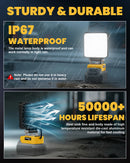 LIVOWALNY Cordless LED Work Light Compatible with Dewalt 20v Battery, 70W 7000LM Flashlight Portable LED Flood Battery Light with USB A & USB C Charging Output Port for Emergency Outdoors and Job Site-5