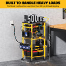 Workbench with Pegboard for DeWalt Tools, Livowalny Work Bench Power Tools Organizer Cart Garage Storage with Wheels & Power Outlets-4