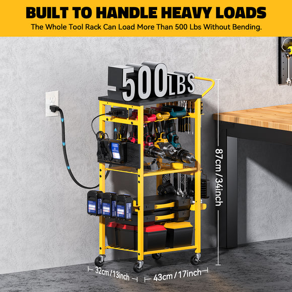 Workbench with Pegboard for DeWalt Tools, Livowalny Work Bench Power Tools Organizer Cart Garage Storage with Wheels & Power Outlets